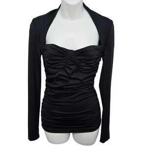 Forever‎ 21 Womens Black Ruched Scoopneck Sweetheart Shrug Top Medium Sexy Date